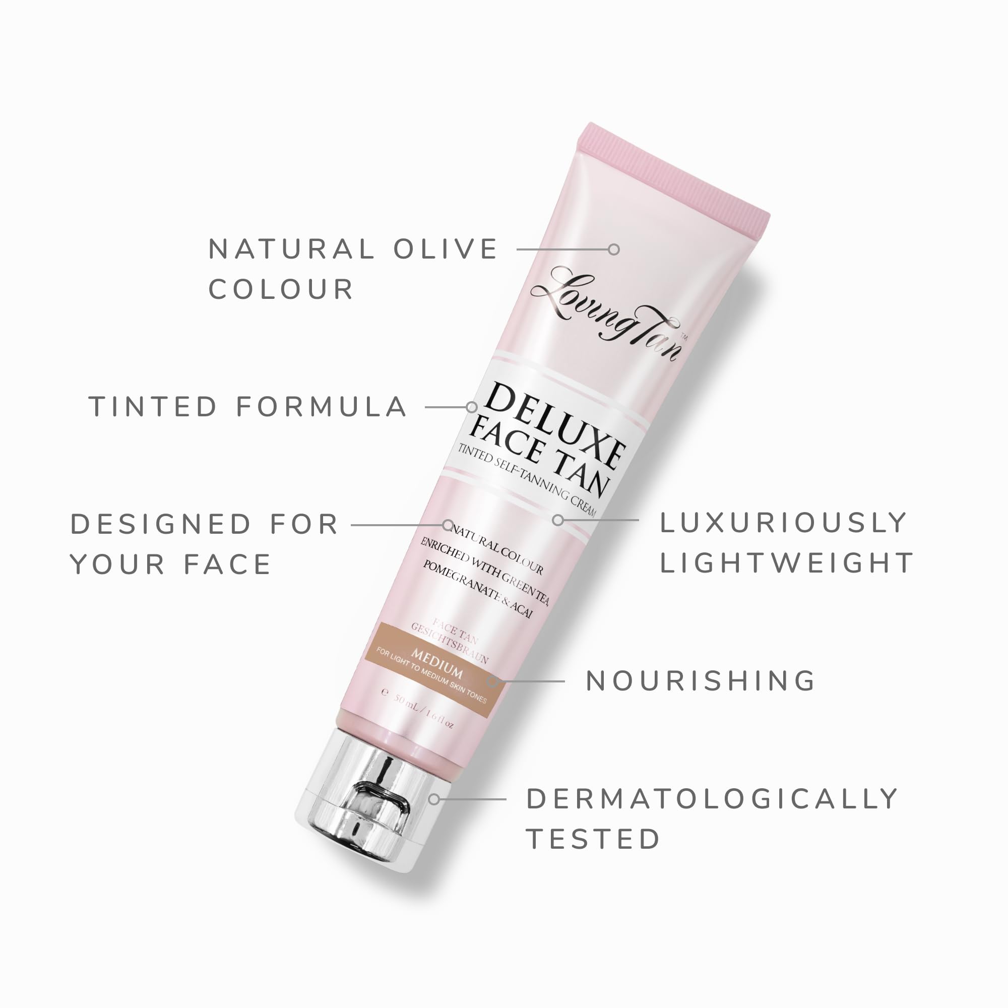 Loving Tan Autobronceador Facial Deluxe Mediano – Sin Rayas, Natural, Calidad Profesional | 10+ Aplicaciones