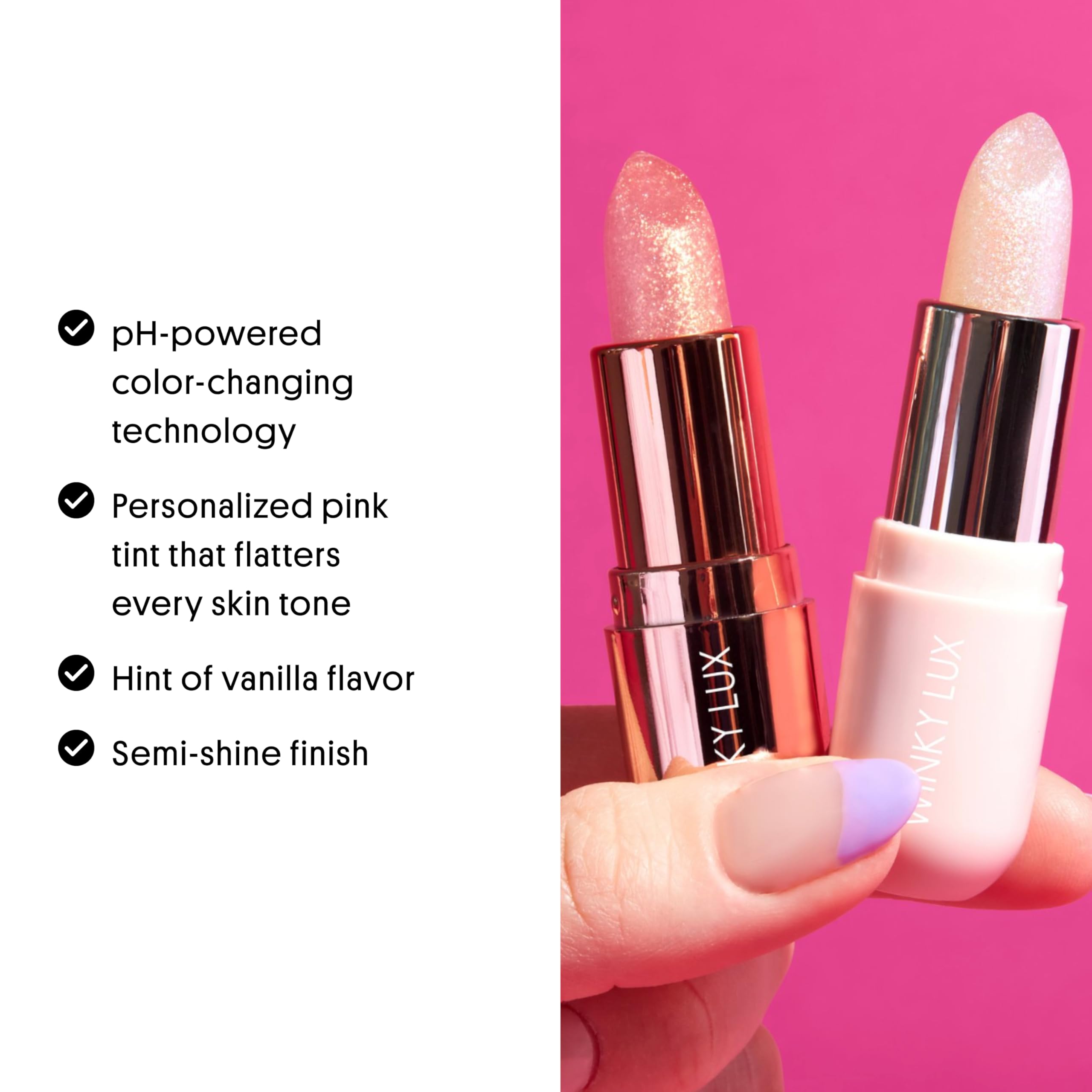 Winky Lux Rosé Glimmer Balm – Bálsamo Labial Hidratante con Color que Cambia con el pH, Tono Rosa Natural y Aroma de Vainilla