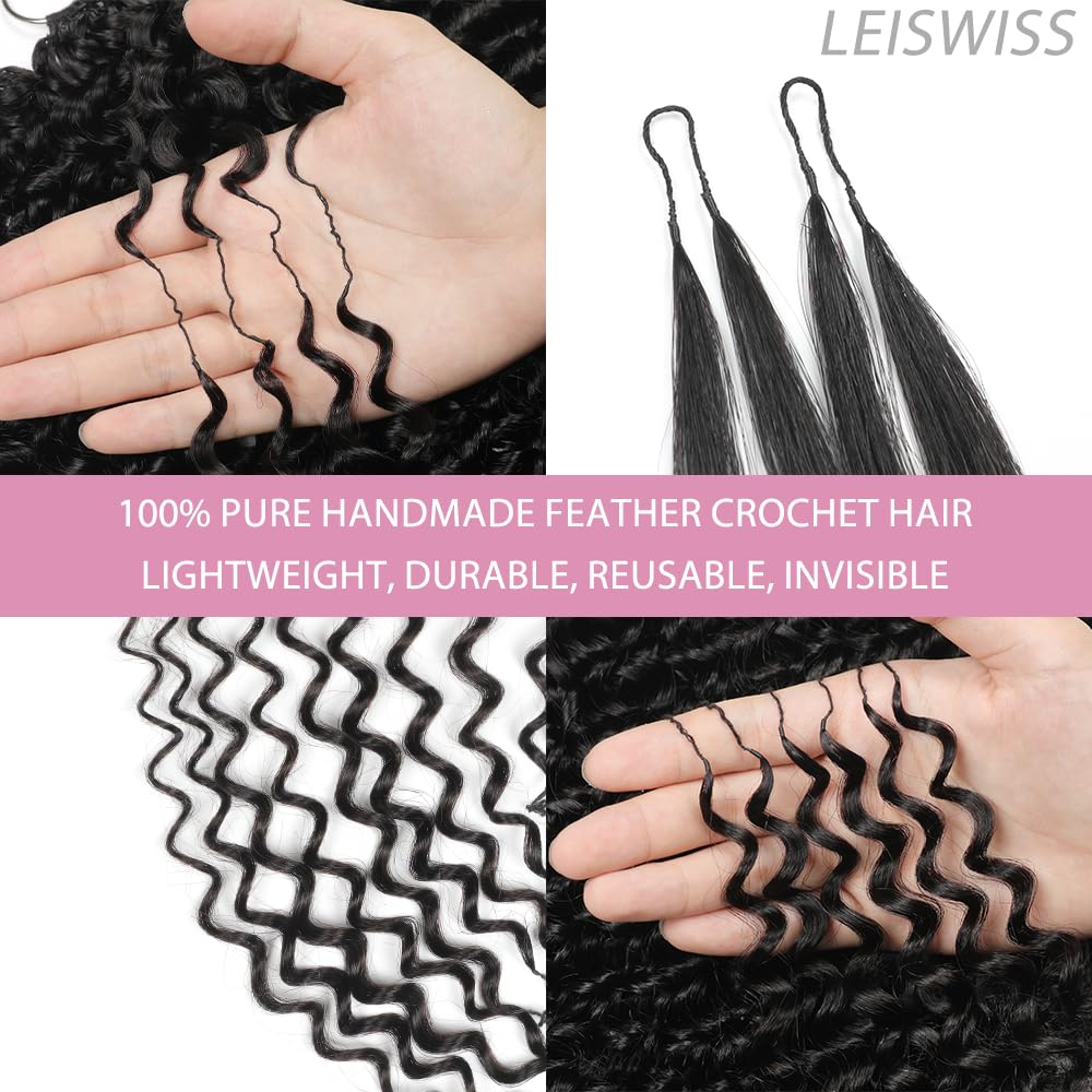 LEISWISS Cabello Crochet Humano Curly Knotless 18'' – Extensiones Invisibles Negros Naturales