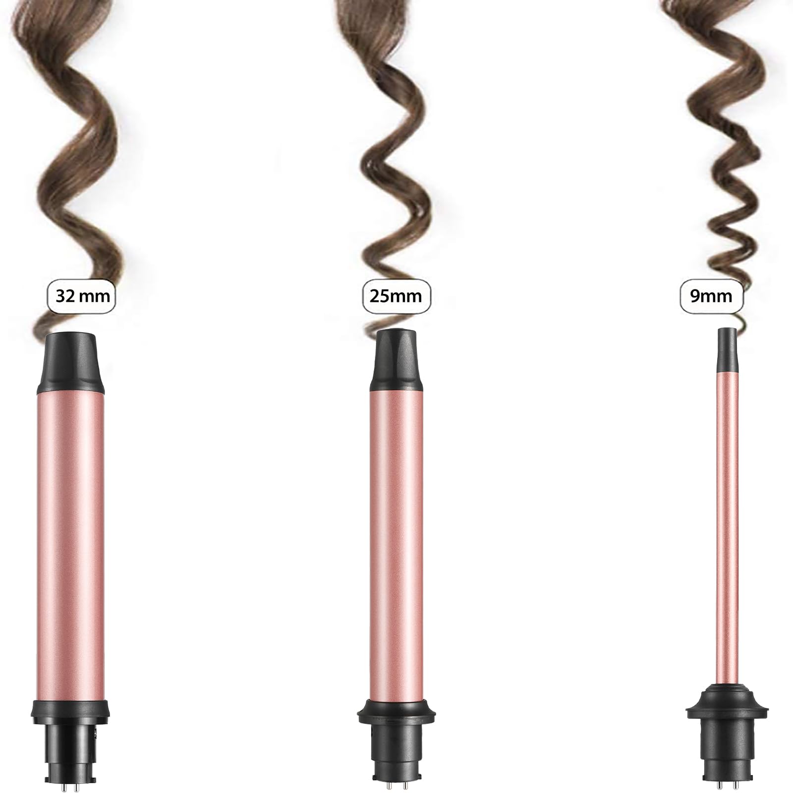 JuHaLeiw Rizador 3 en 1: Barriles Cerámicos Intercambiables para Cabello Largo y Medio, Voltaje Dual