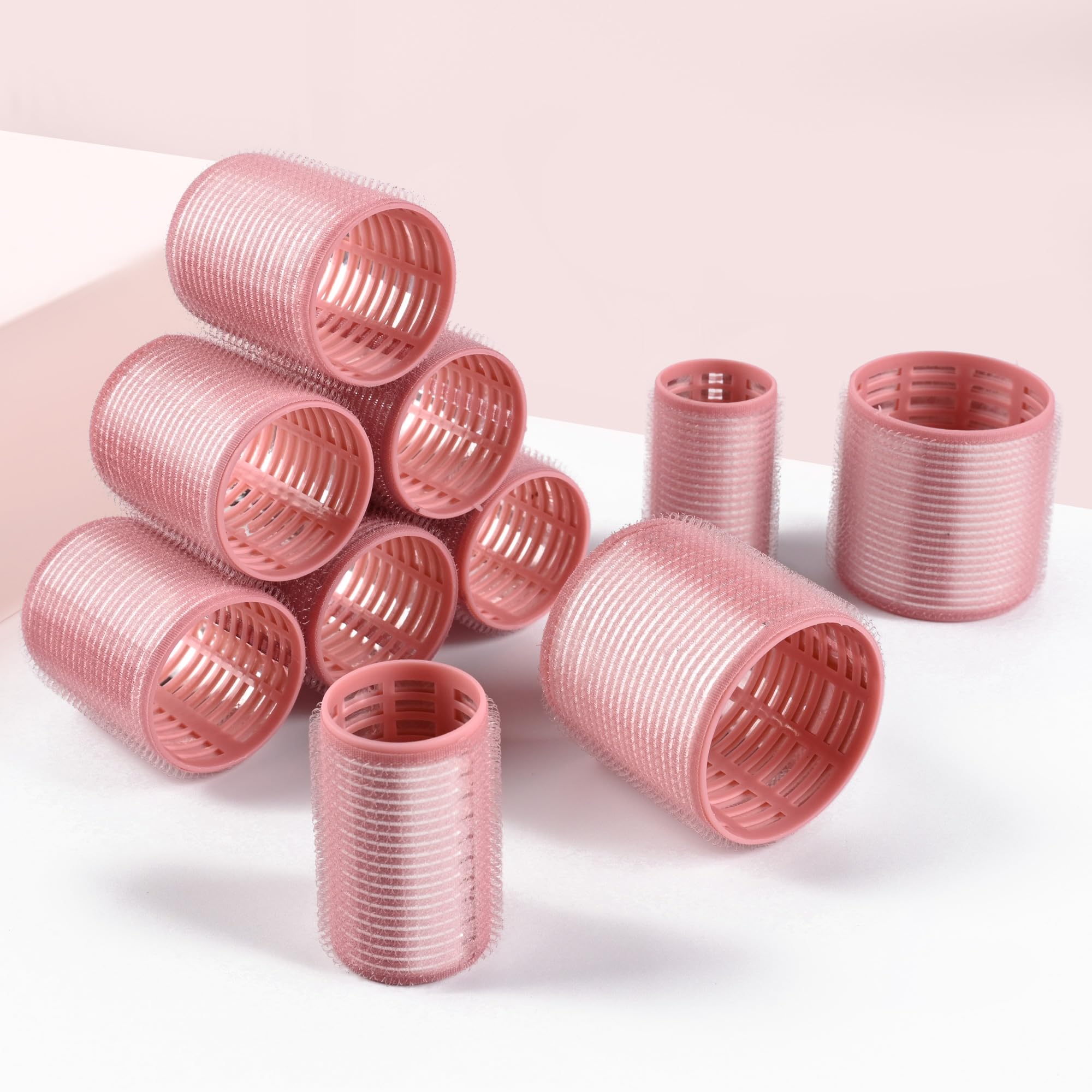 wetore Juego de 26 Rodillos Térmicos de Cerámica para Cabello en Rosa | Rizos y Volumen con 8 Clips de Acero Inoxidable
