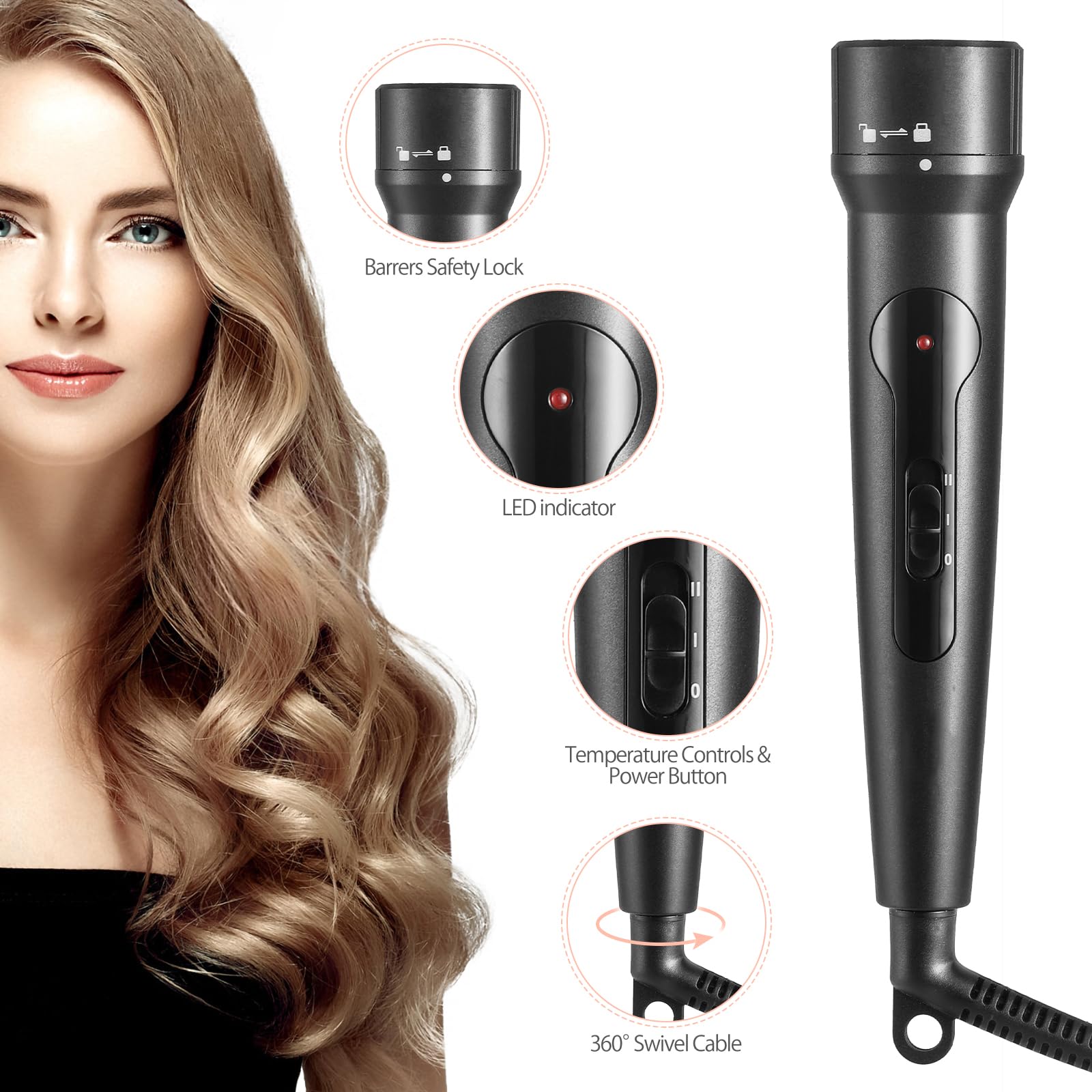JuHaLeiw Rizador 3 en 1: Barriles Cerámicos Intercambiables para Cabello Largo y Medio, Voltaje Dual