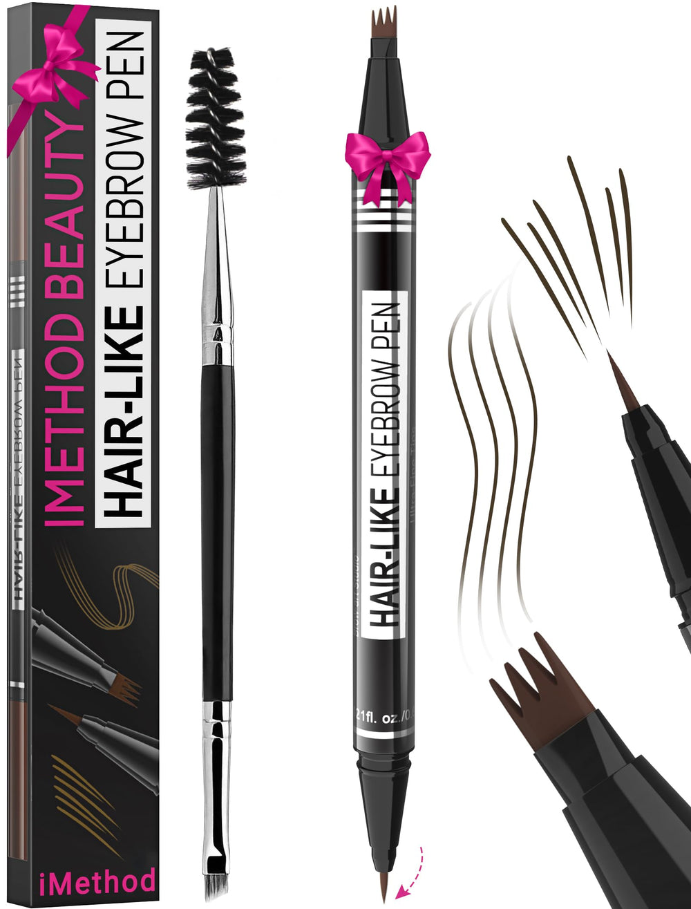 iMethod Eyebrow Pen con punta 4 horquillas para trazos realistas