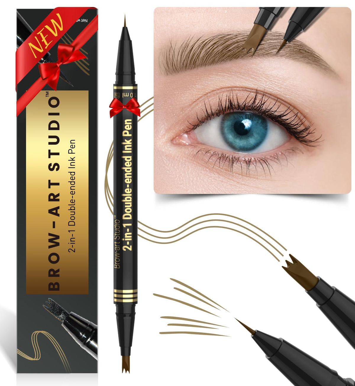 iMethod lapiz cejas 2en1 con punta tres ramas para trazos realistas.