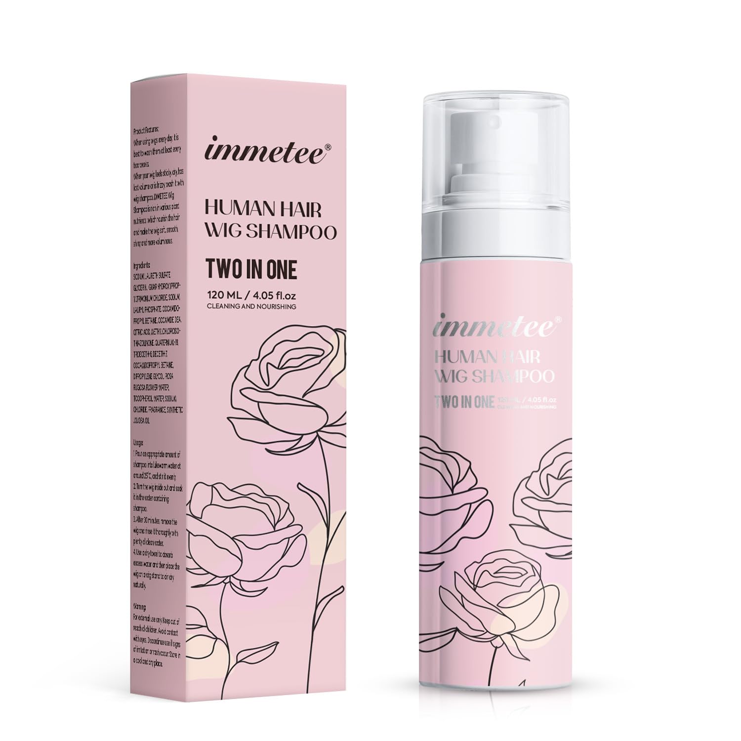 Immetee champú y acondicionador 2 en 1 en envase de 120 ml para cuidado diario de pelucas.
