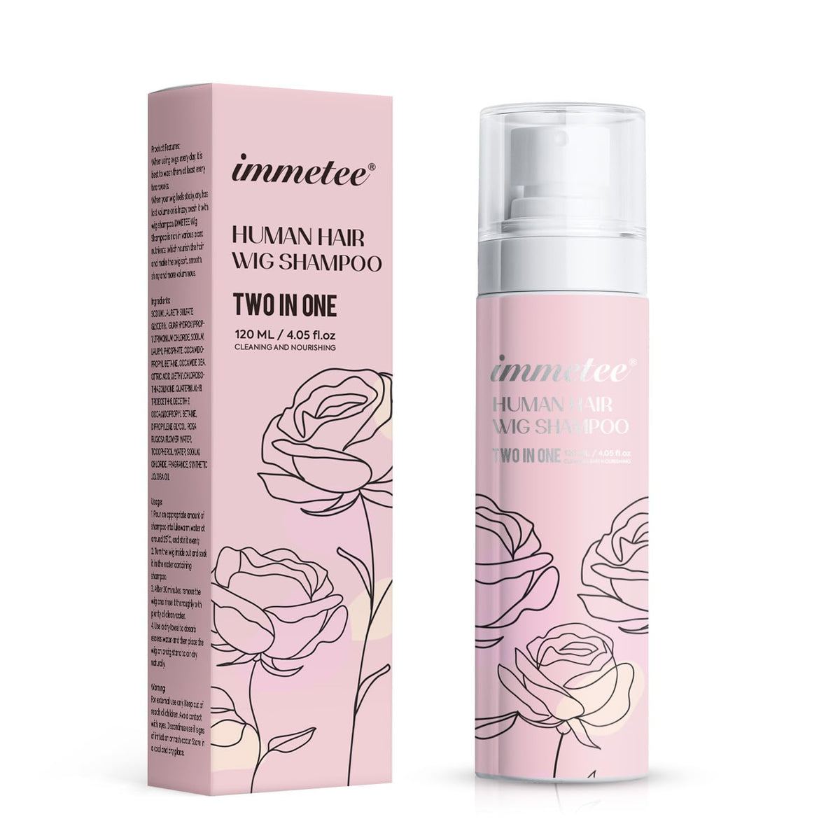 Immetee champú y acondicionador 2 en 1 en envase de 120 ml para cuidado diario de pelucas.