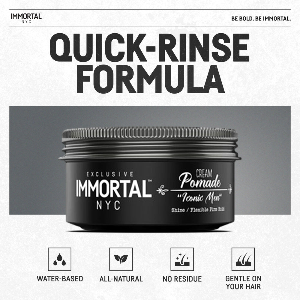 Immortal NYC Iconic Men Pomada: fácil lavado con agua sin dejar residuo.