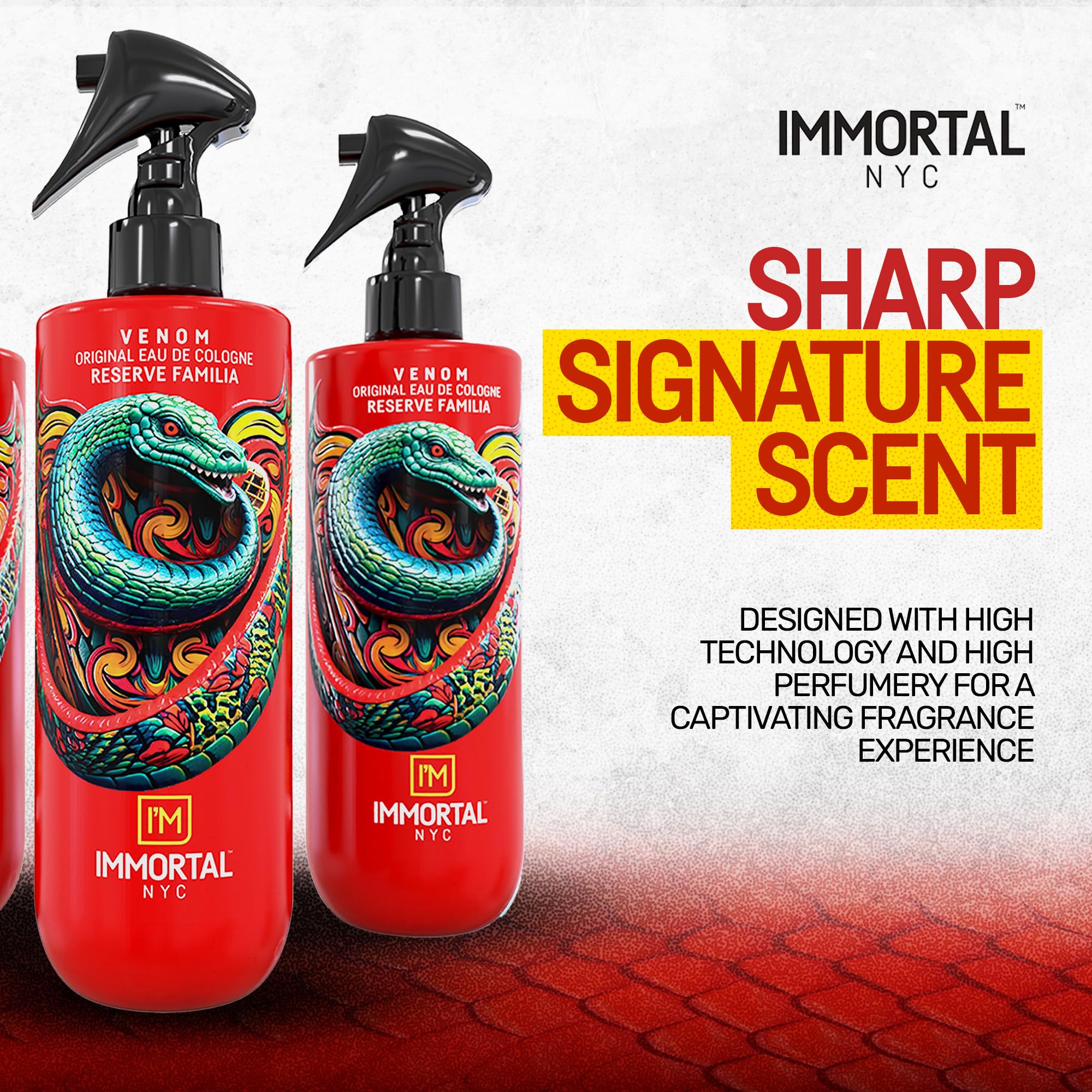 Immortal NYC Venom 17 oz bottle shown for all-day refreshment.