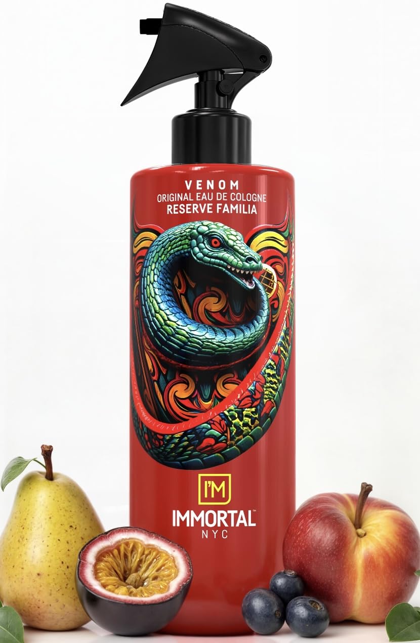 Immortal NYC Venom aftershave bottle in bold fruity floral scent for daily wear.