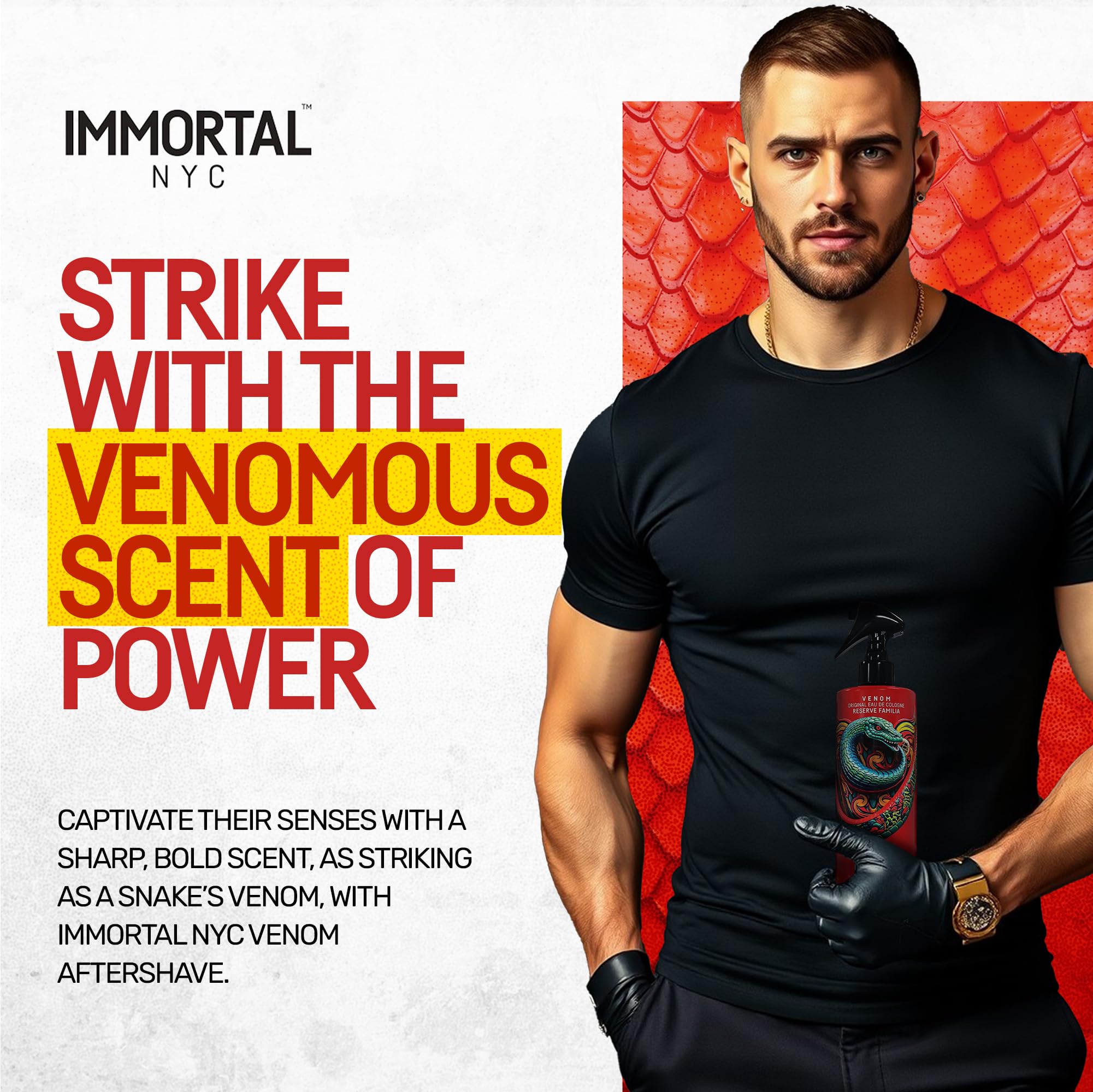 Immortal NYC Venom bottle close-up highlighting premium label for confident grooming.