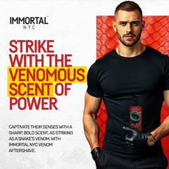 Immortal NYC Venom bottle close-up highlighting premium label for confident grooming.