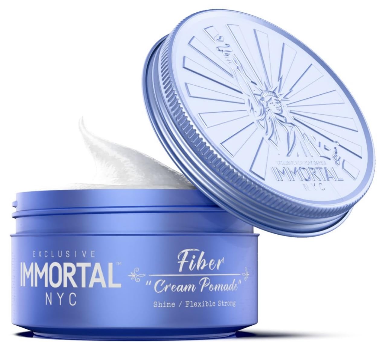 Immortal NYC Fibra Crema Pomada, sujeción flexible para peinados definidos y cómodos.