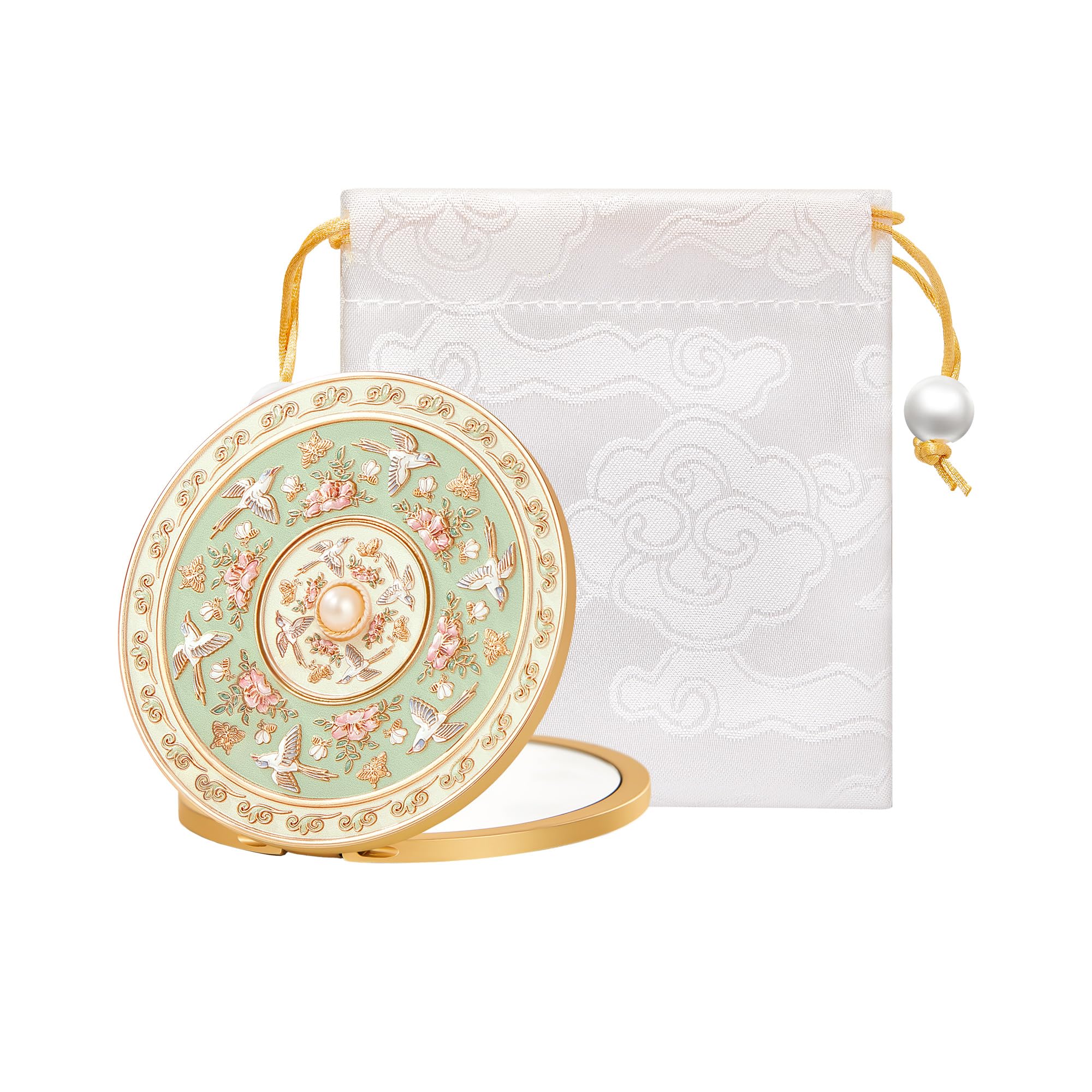 Imperblooms Espejo compacto con diseño Tang, ideal para retoques rápidos en el bolso.