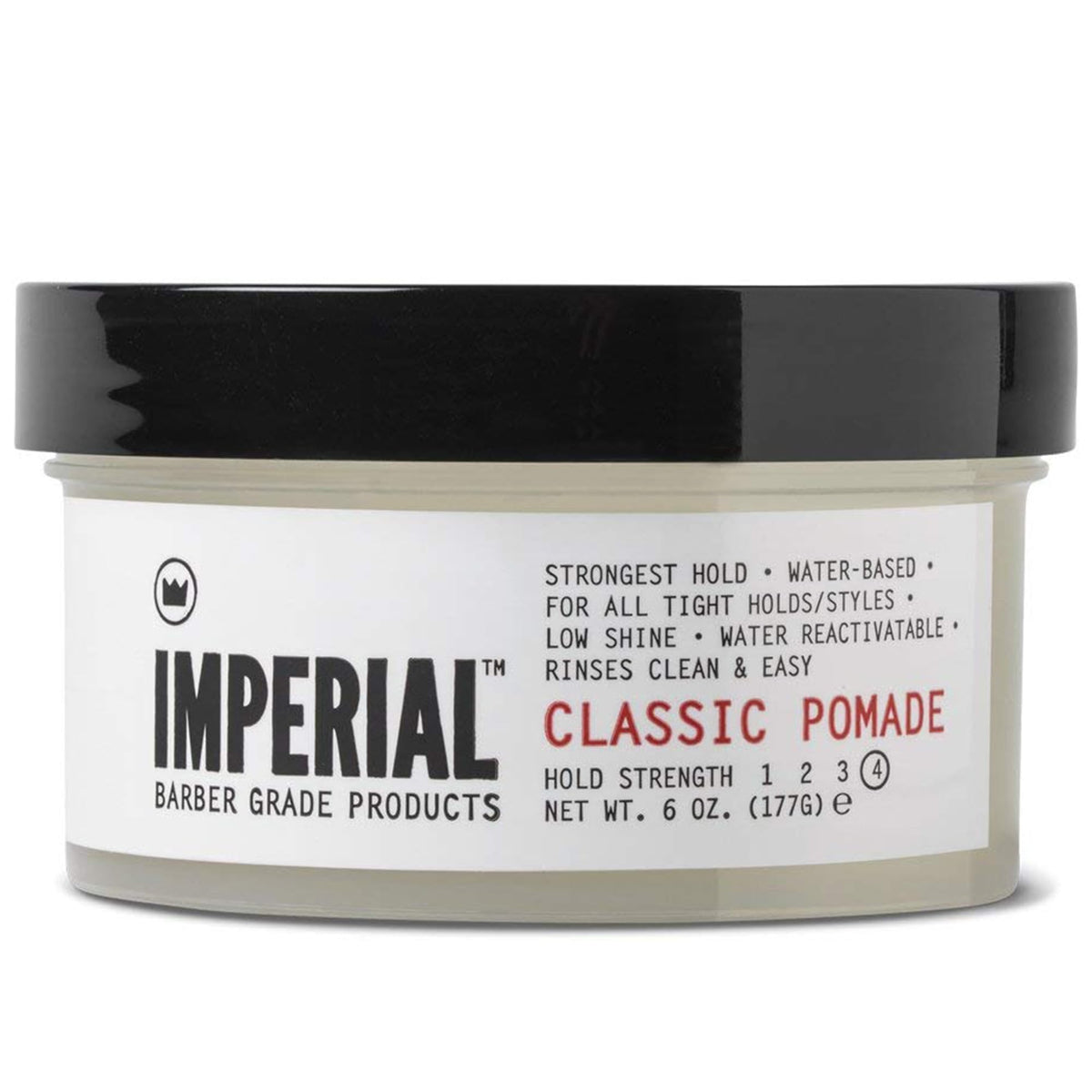 Pomada Imperial Barber Classic envase 6oz con fijación duradera y fácil aplicación