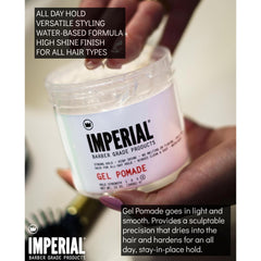 Imperial Gel Pomada: peinado con detalle y fijación duradera.