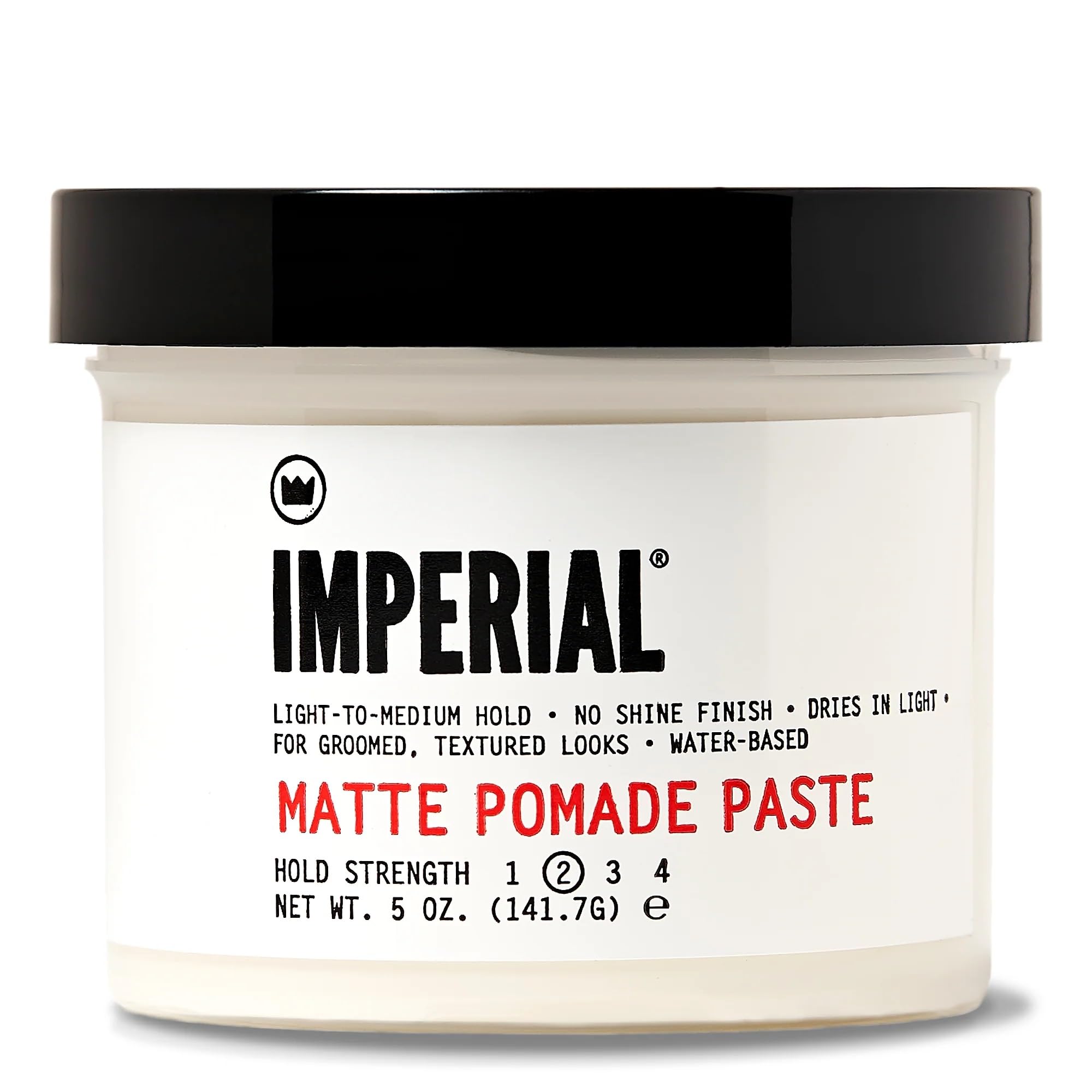 Pomada mate Imperial Barber, frasco de 5 oz, acabado natural sin brillo.