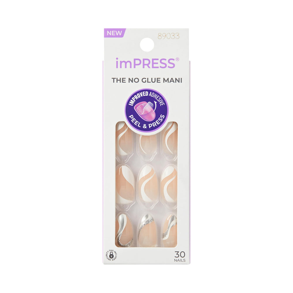 imPRESS uña blanco, forma almendra, tamaño mediano, mani rápida