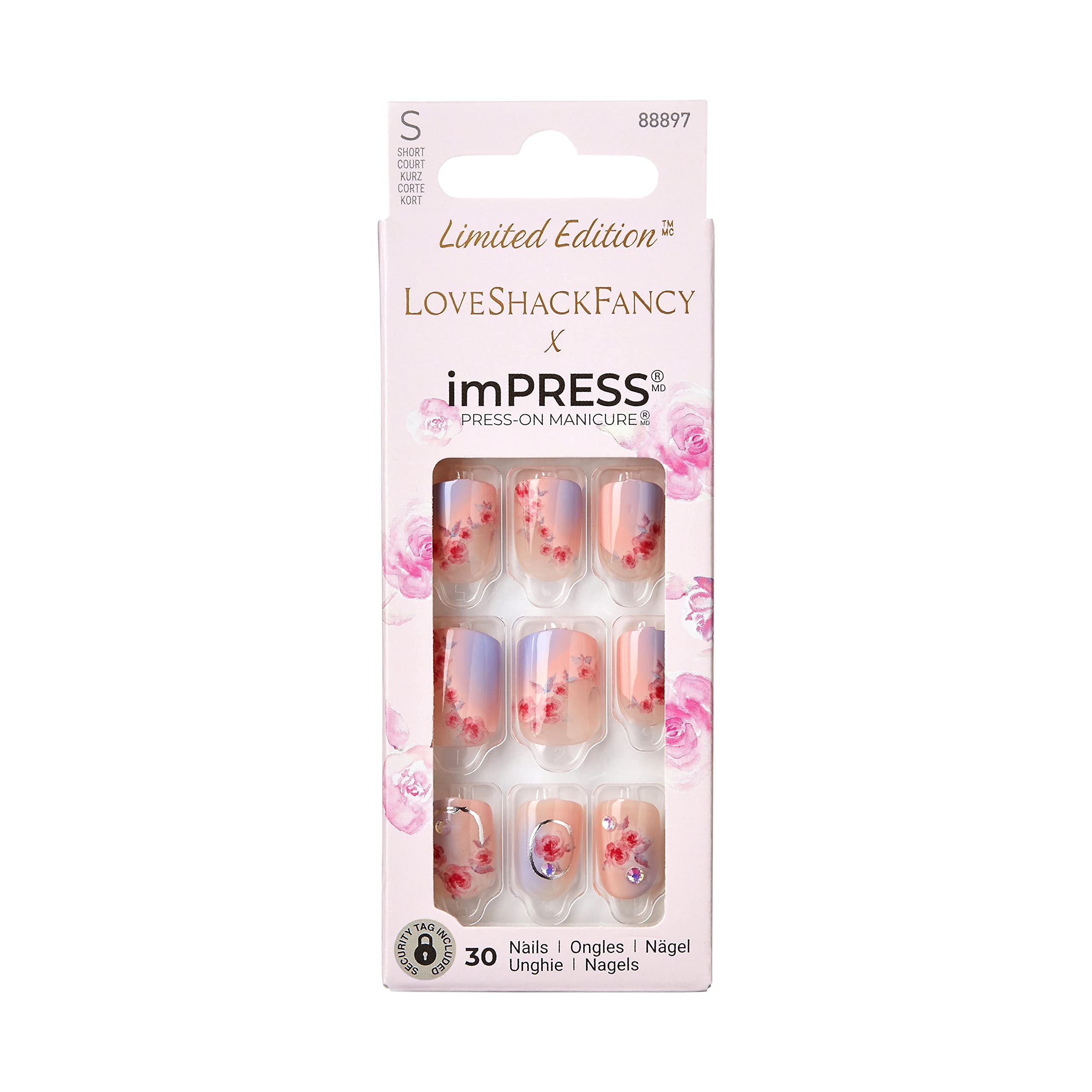 imPRESS LoveShackFancy Sunkissed Peach uñas cortas cuadradas rosadas, look elegante y duradero