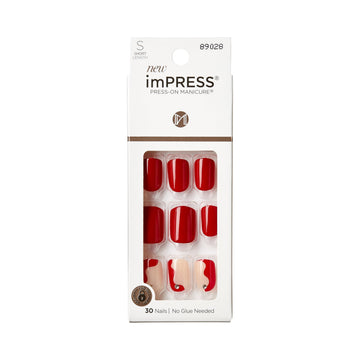 Uñas imPRESS Adore You cortas y cuadradas en rojo para uso diario