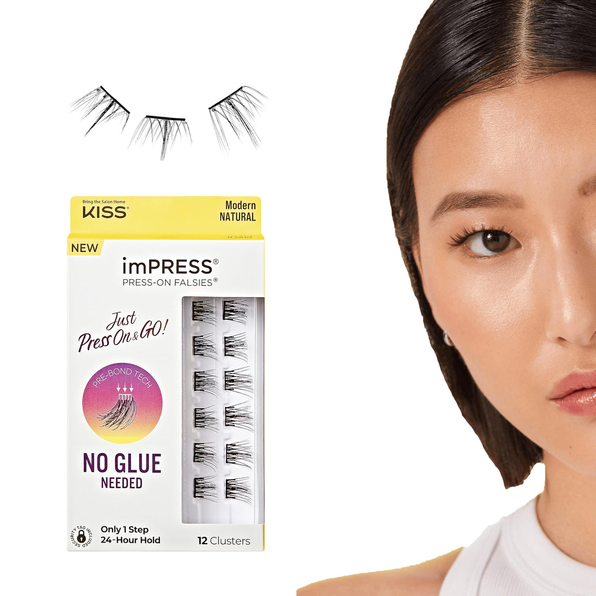 Pestañas imPRESS Falsies con aplicación sin pegamento para resultados rápidos.
