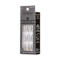 Uñas imPRESS gris en forma de almendra con acabado elegante.
