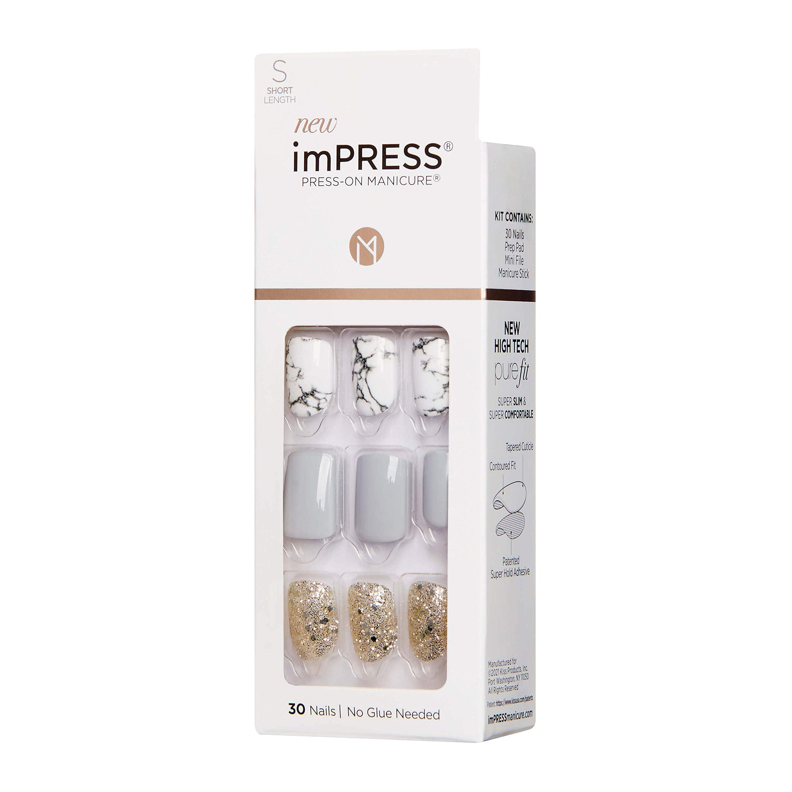 Kit imPRESS incluye 30 uñas, toallita de preparación, lima mini y palito para cutícula.