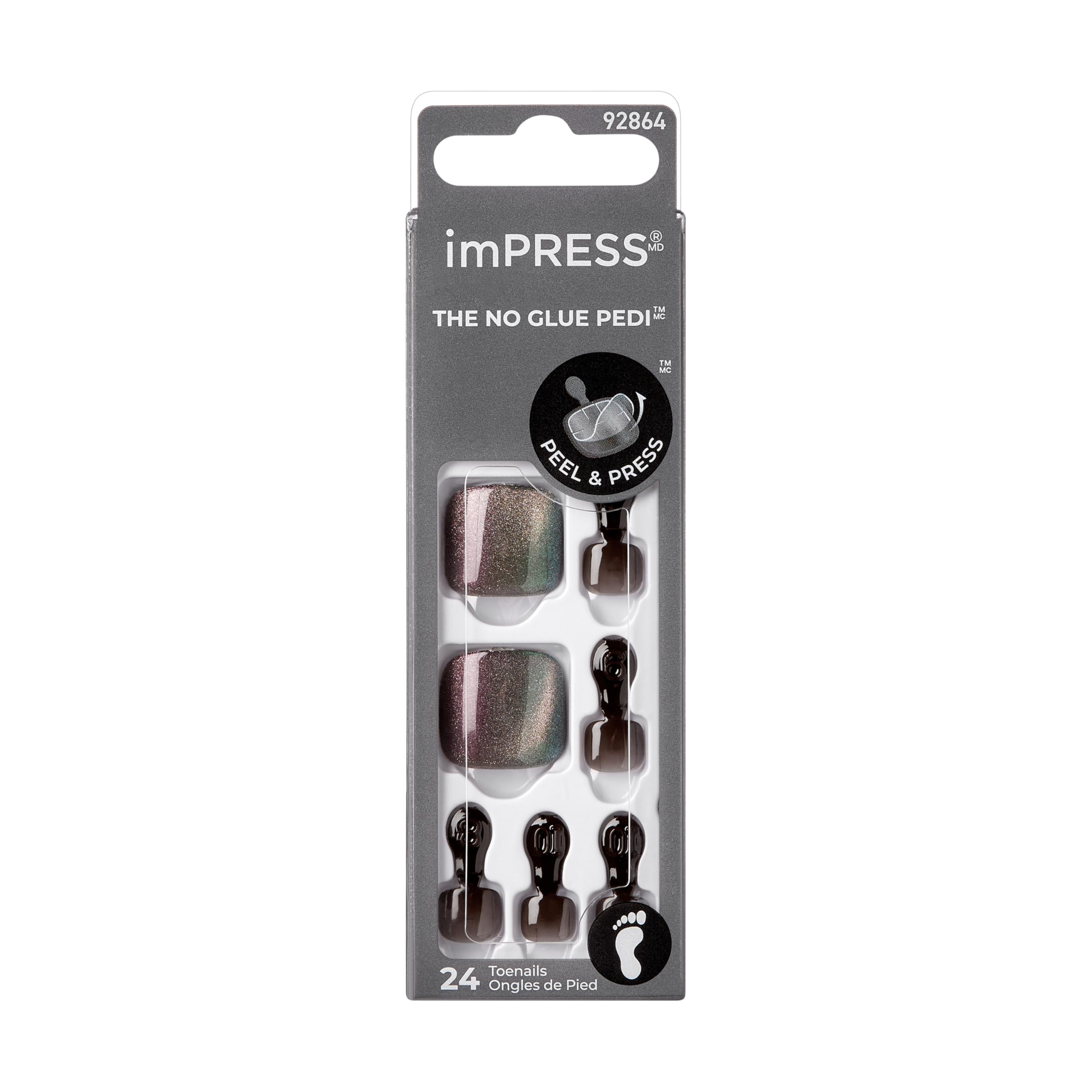 imPRESS Pedicura Ride With Me marrón en dedos de los pies, duración hasta 7 días.