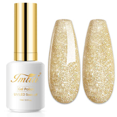 Esmalte gel glitter Imtiti Champagne Dorado en frasco para uñas brillantes.