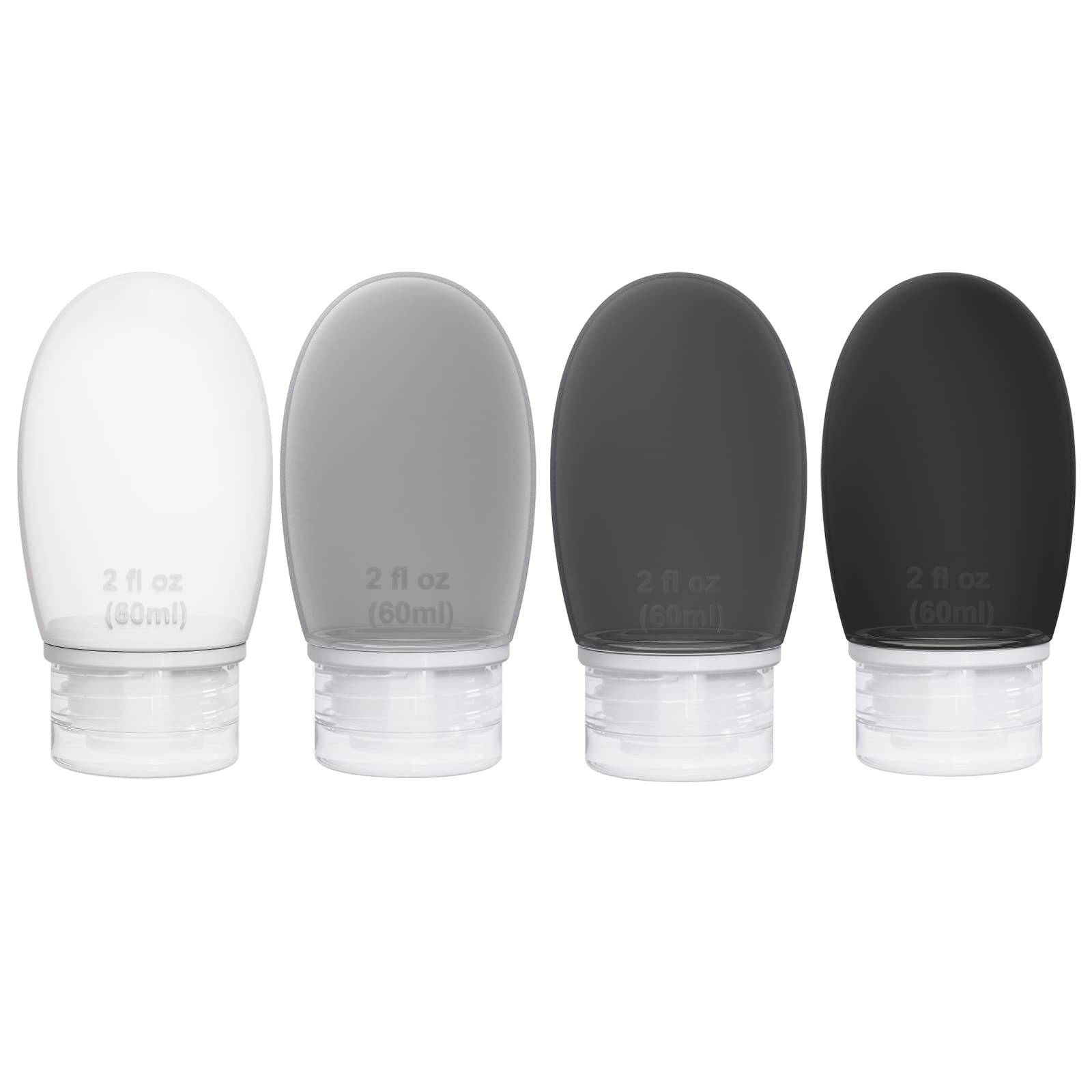 Botellas de silicona Imuviy para viaje, vista frontal, útiles y seguras para líquidos.