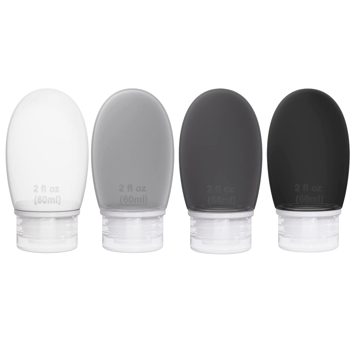 Botellas de silicona Imuviy para viaje, vista frontal, útiles y seguras para líquidos.