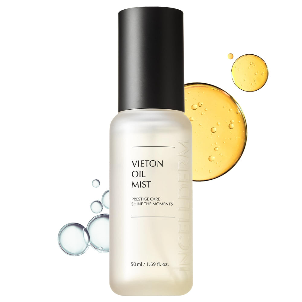 Aplicación de INCELLDERM Riman Vieton, bruma-aceite para revitalizar la piel.
