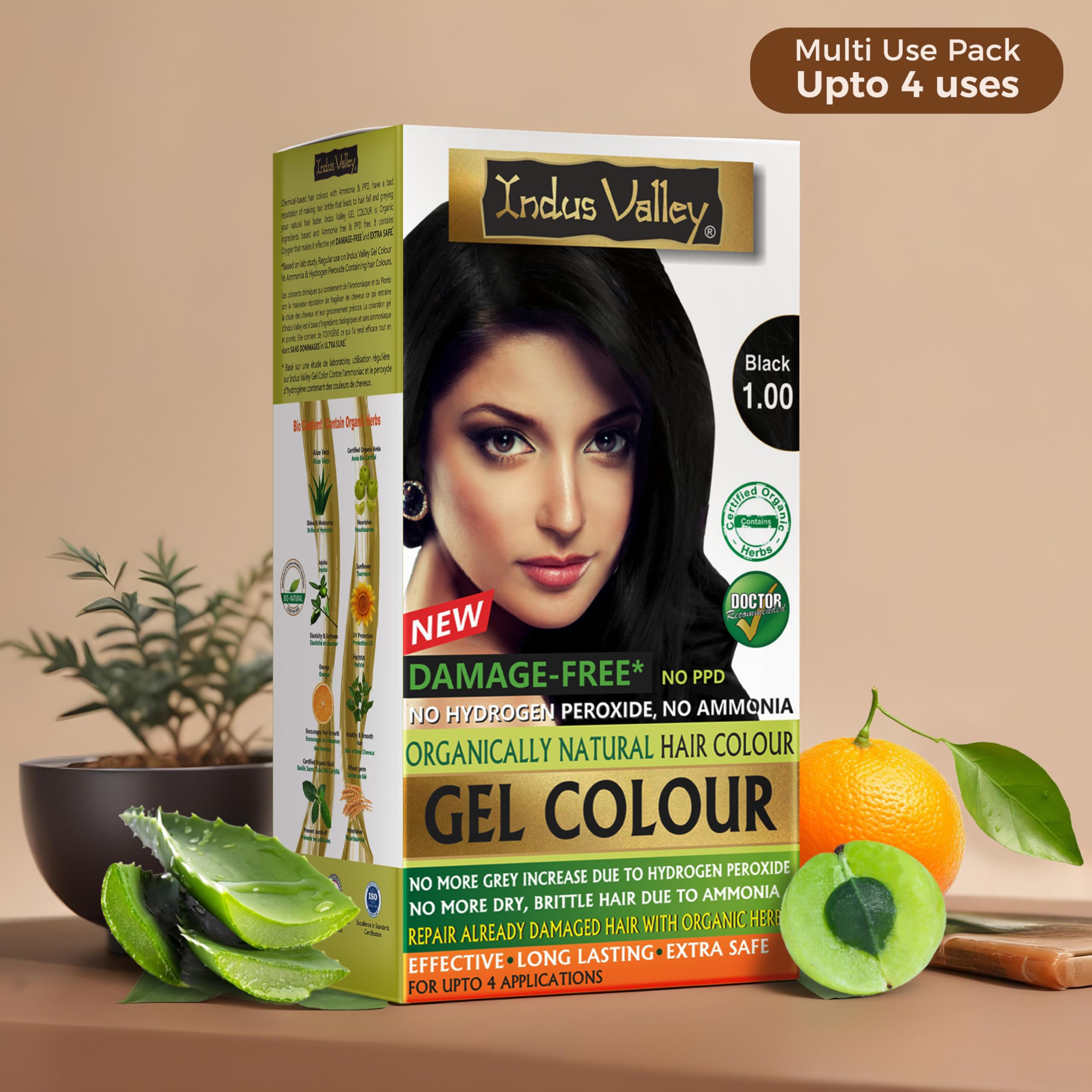 INDUS VALLEY Color Gel Negro 1.0, cabello con brillo natural