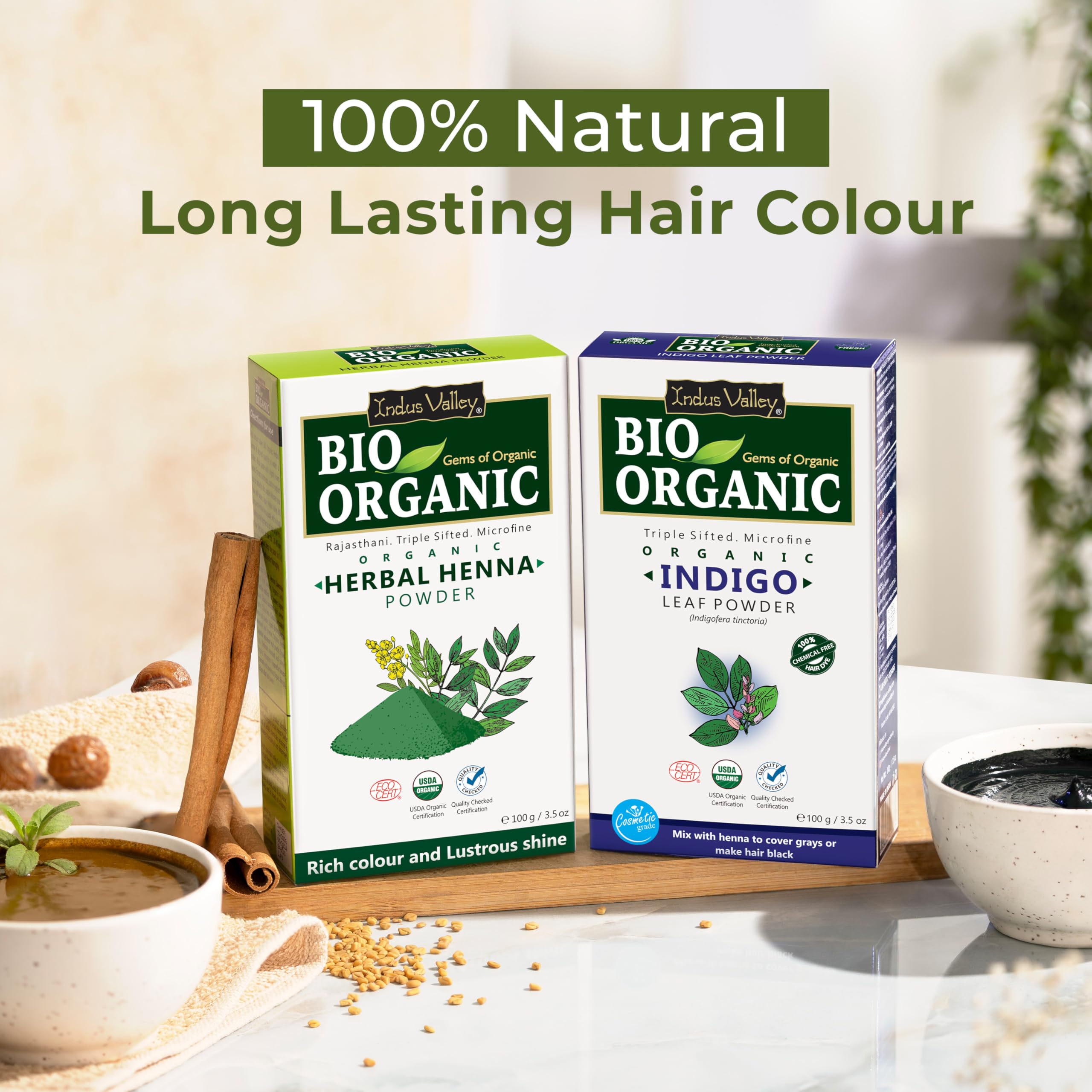 Kit de coloración natural para cabello oscuro.