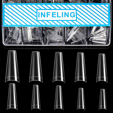 INFELING tapas uñas forma ataud transparentes en caja 500, ideal para uñas duraderas