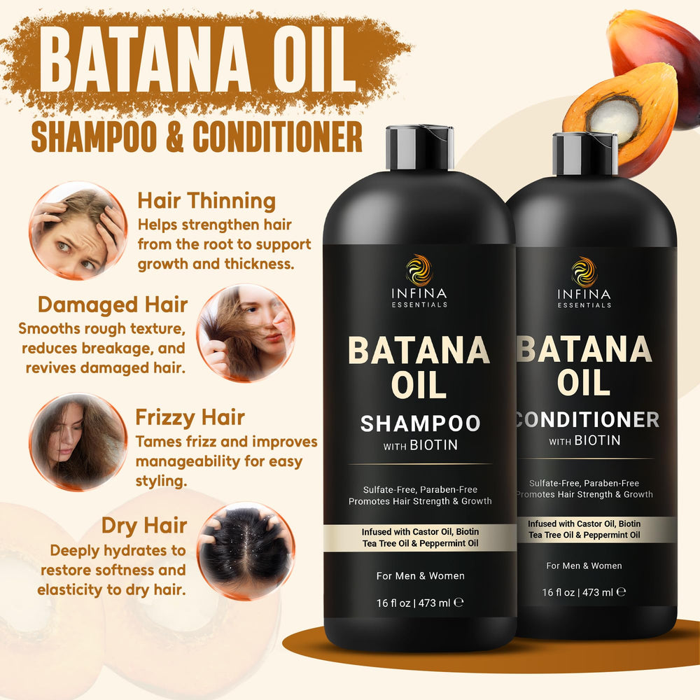 INFINA ESSENTIALS Batana Oil Conditioner, flacon lissant facilite le démêlage et renforce les longueurs.