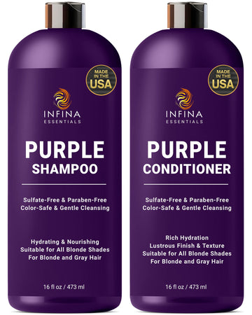 INFINA ESSENTIALS champú púrpura: botella destacada para tono frío y rubio.