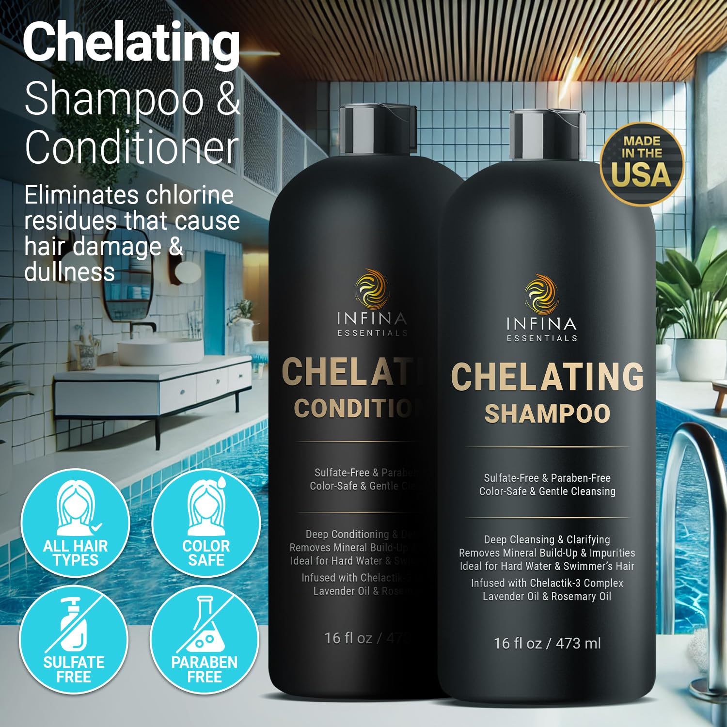 Infina Essentials Champú Quelante cabello limpio y manejable tras aguas duras.