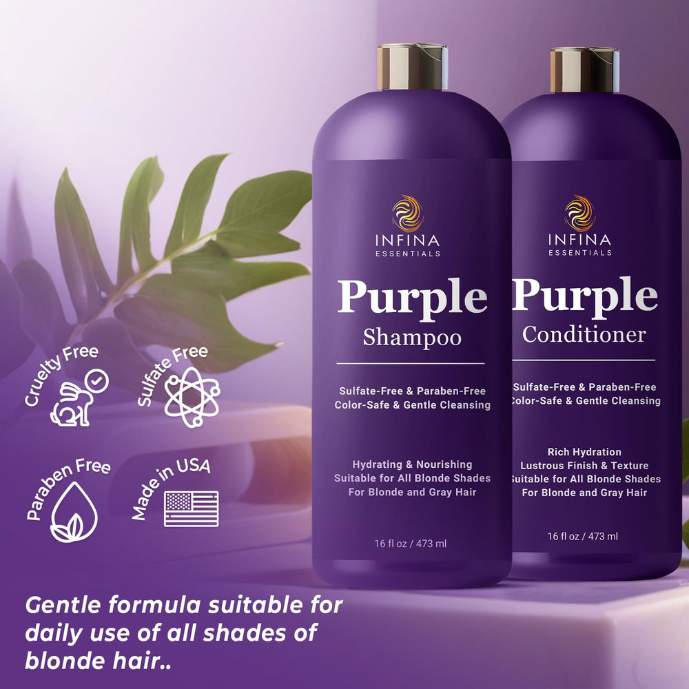 INFINA ESSENTIALS acondicionador púrpura brillo: nutre con coco y aloe.