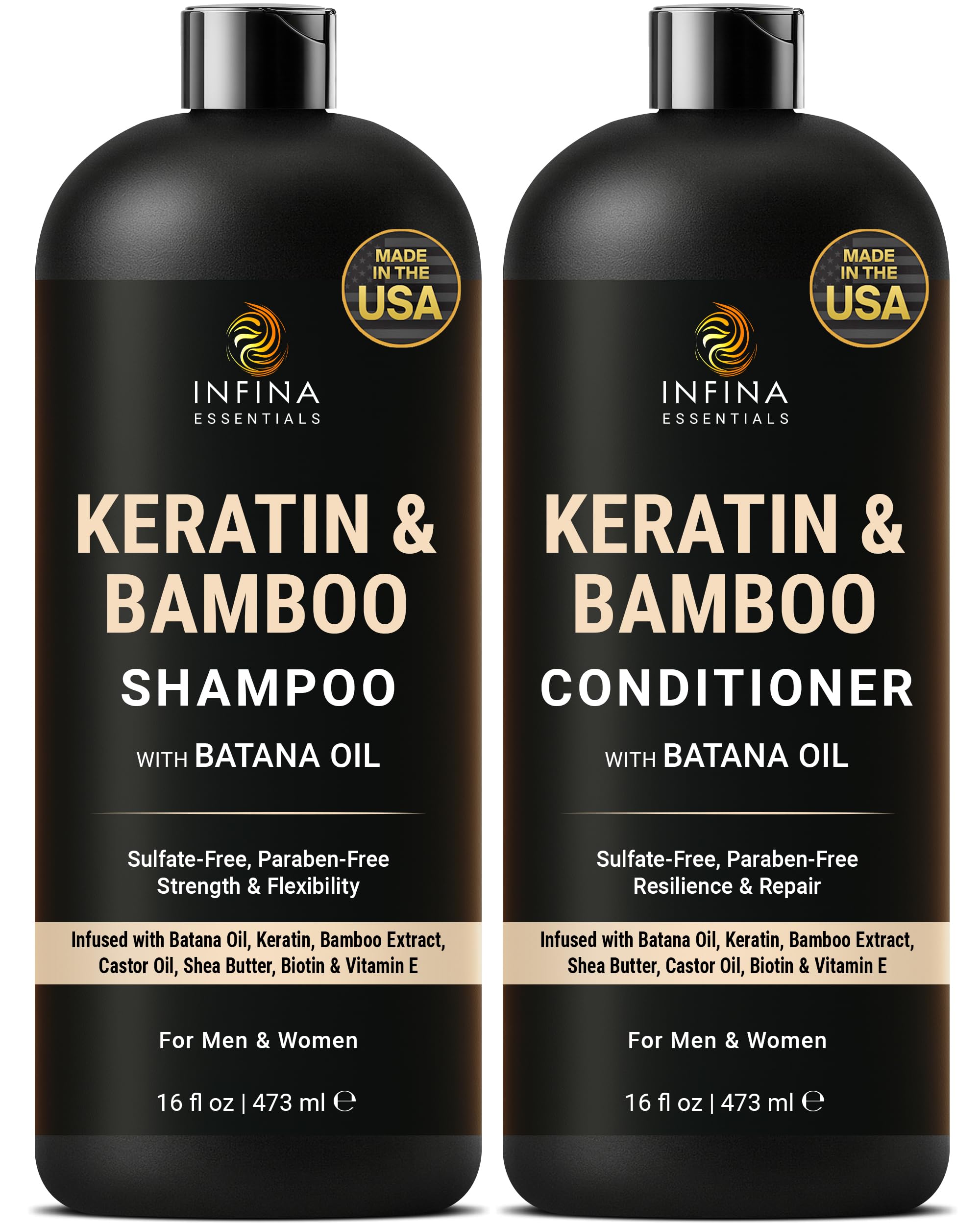INFINA ESSENTIALS Champú de Keratina, botella, limpieza suave y cabello suave