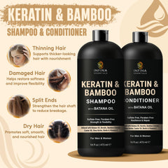 INFINA ESSENTIALS Champú de Keratina, botella, controla el frizz y aporta suavidad