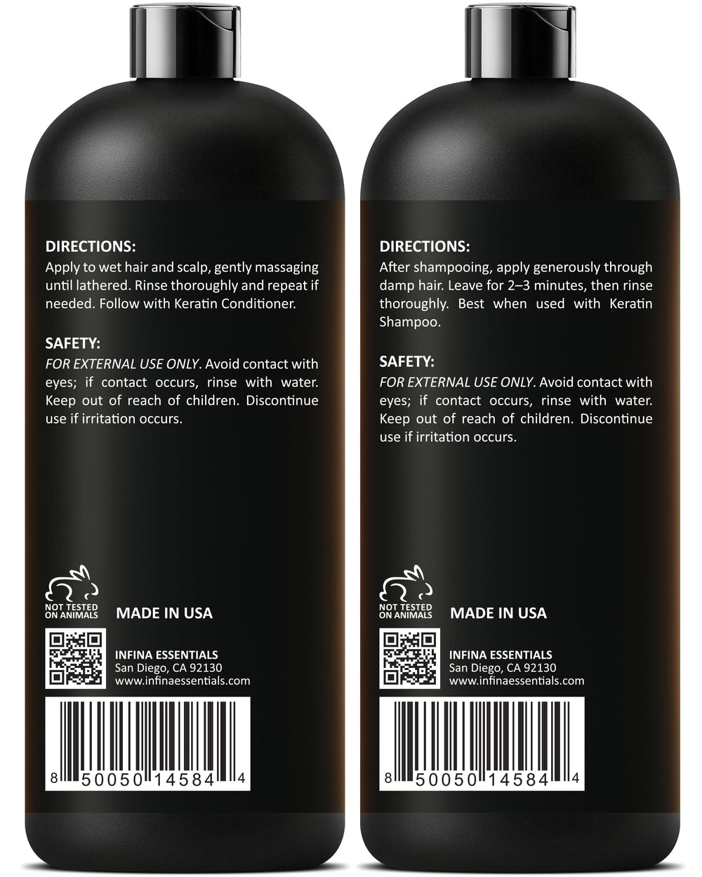INFINA ESSENTIALS Kit keratina champú y acondicionador, botella y empaque