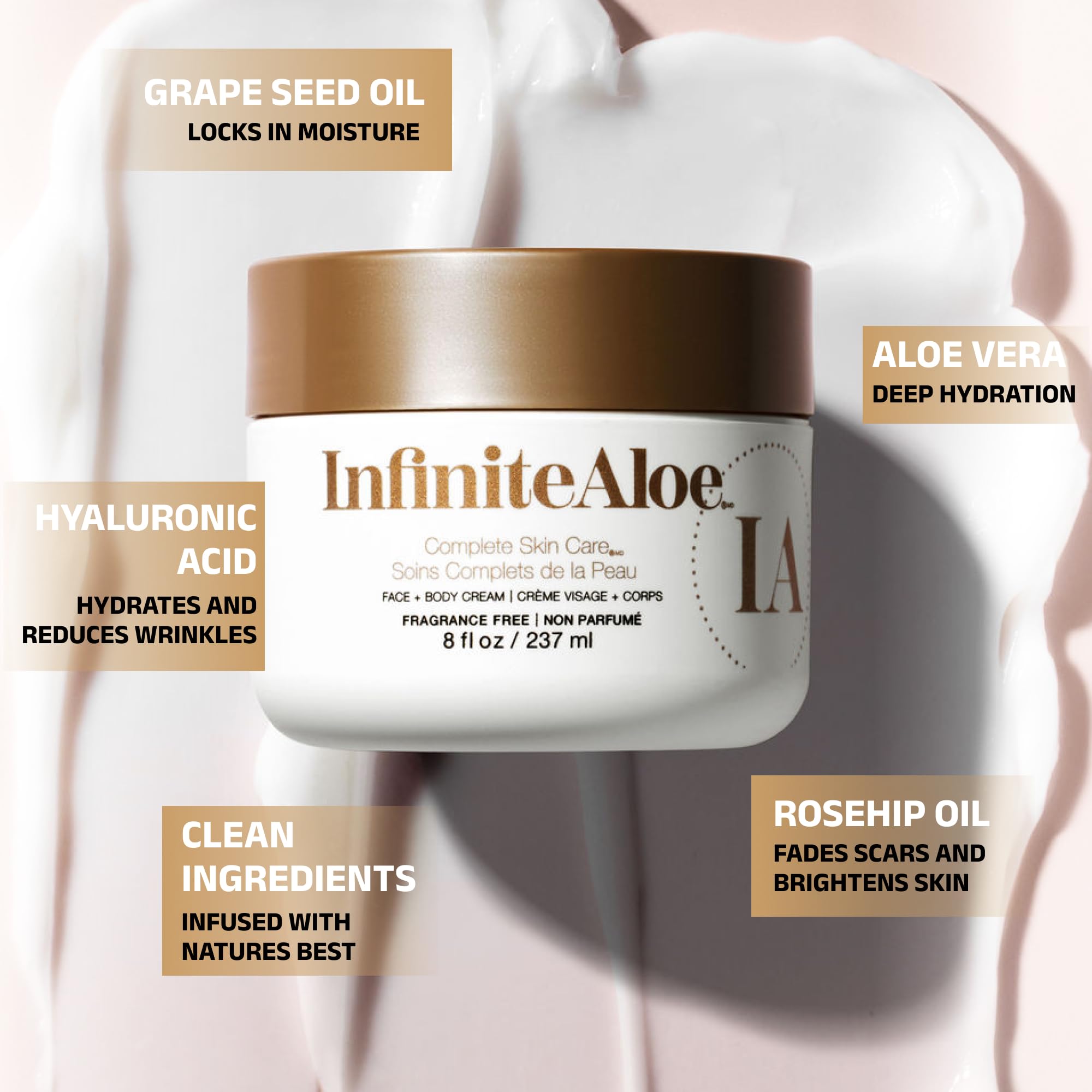 InfiniteAloe: textura cremosa visible al aplicar para suavidad instantánea.