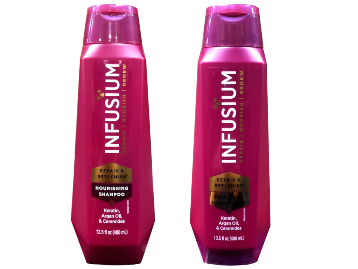 Champú Infusium hidratante en botella, deja el cabello limpio y suave.