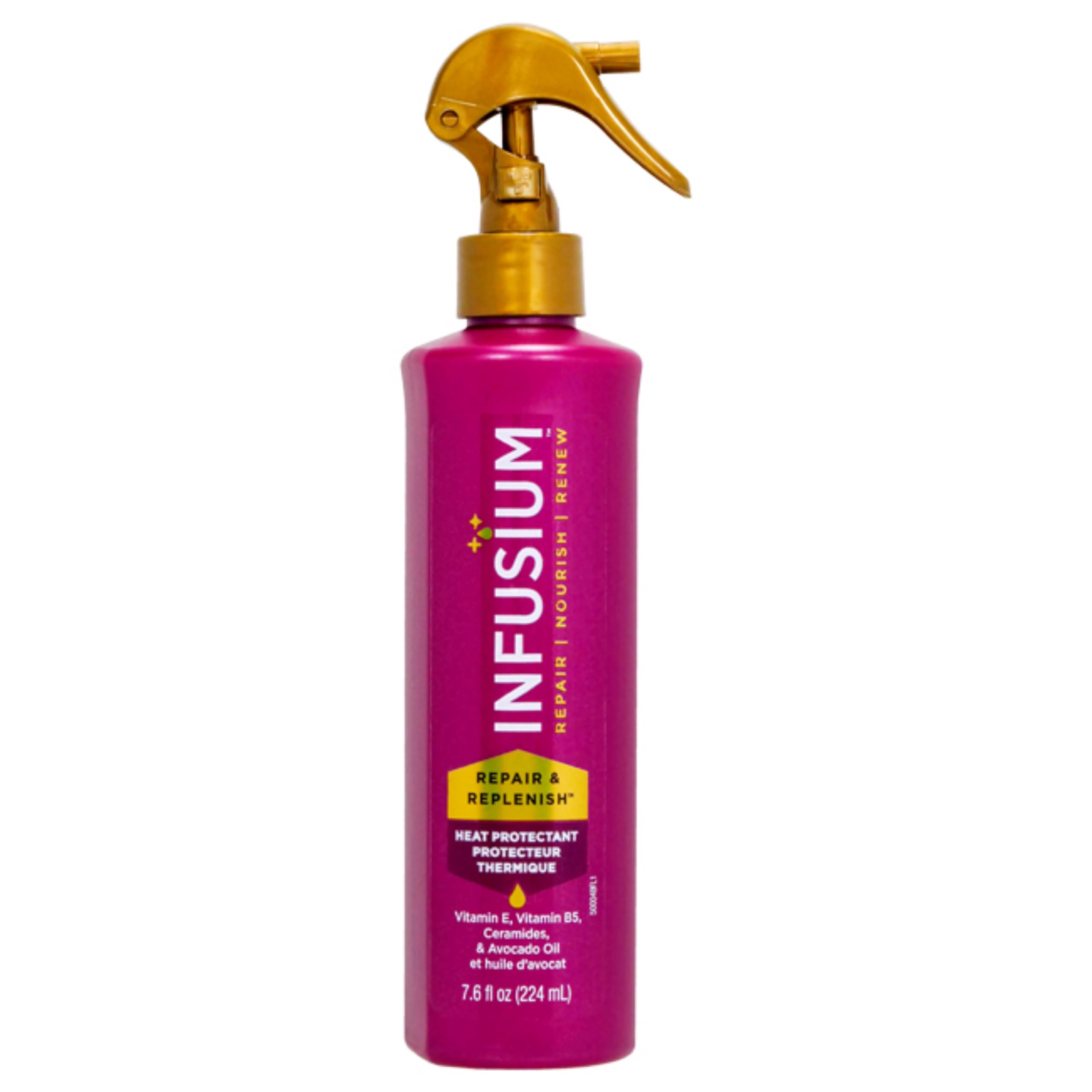 Infusium Repair and Replenish protector de calor para cabello protege durante el peinado.
