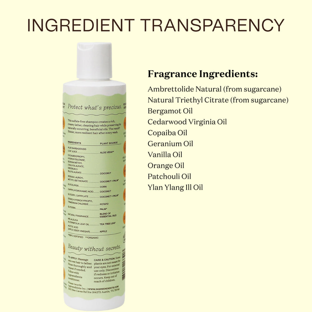 Ingreendients shampoo pH balanceado, uso diario seguro para todo tipo de cabello