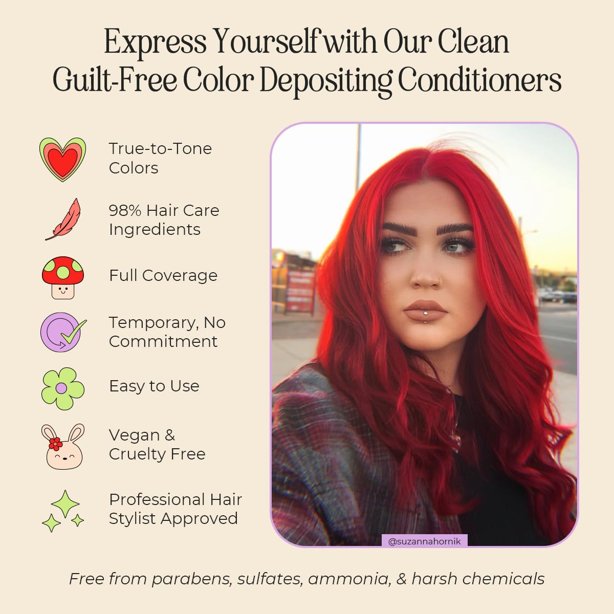 INH brillo de cabello Rojo Rubí gracias al aceite de Baobab y glicerina.