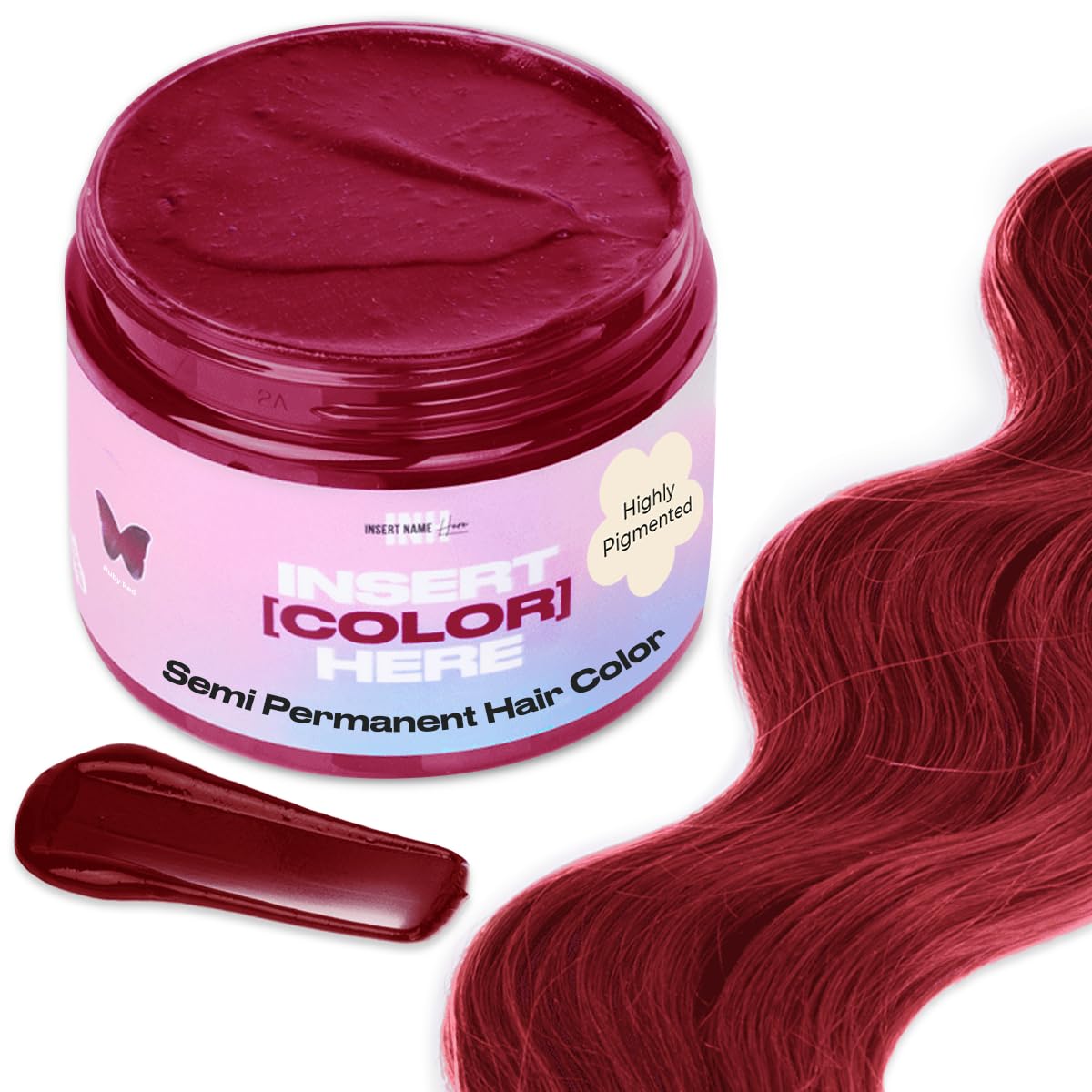 INH color semi permanente Rojo Rubí en botella para uso cómodo en casa.