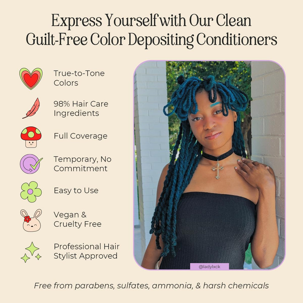 Enjuague suave del cabello para revelar color azul verdoso gradual.