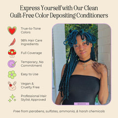 Enjuague suave del cabello para revelar color azul verdoso gradual.