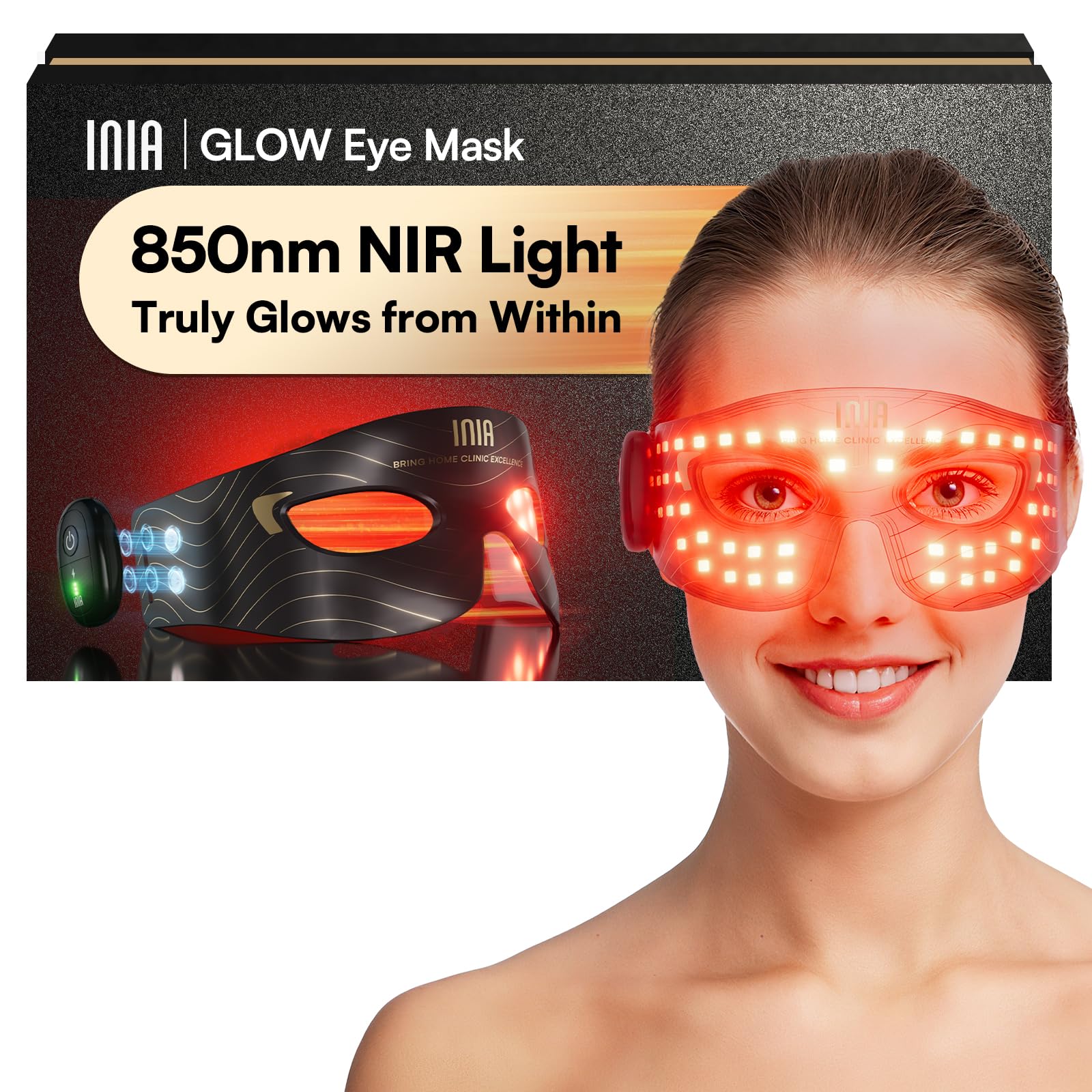 Masque INIA Yeux avec lumière rouge, soin ciblé pour le contour des yeux.